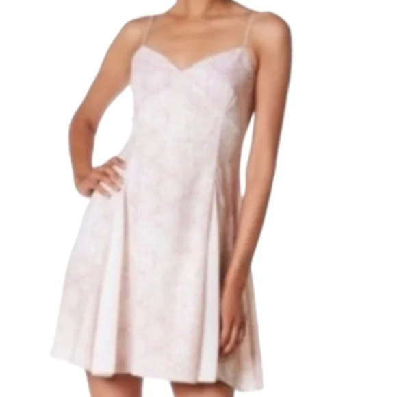 Marchesa Rose Kaleidoscope Mini Swing Dress Pink/Crm A-line Thin Straps MED NWT